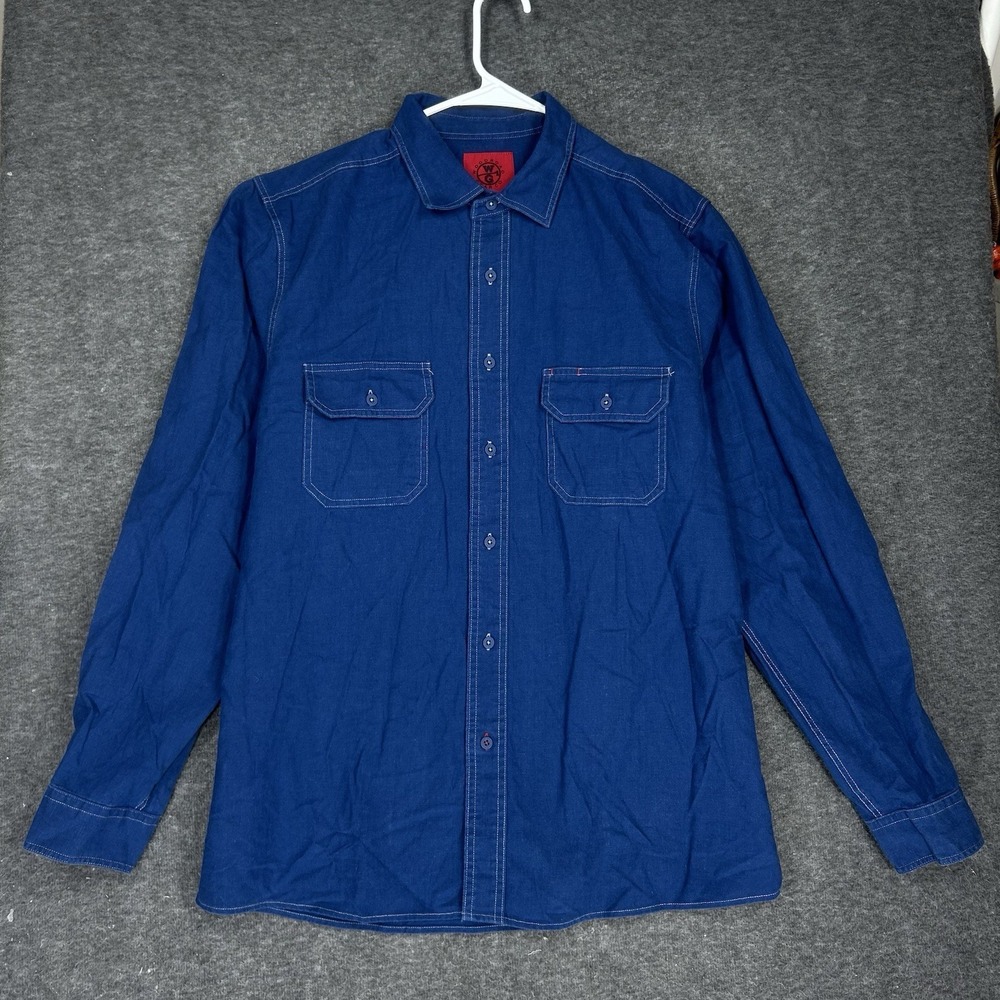Woodroad‎ Gear co Boundary Chamois Shirt Mens 2XL Blue Long Sleeve Hemp Blend